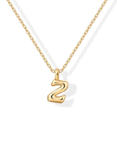 PAVOI 14K Gold Plated Dainty Chunky Bubble Initial Letter Pendant Necklace for Women | Alphabet Letter Necklace - style: - Z
