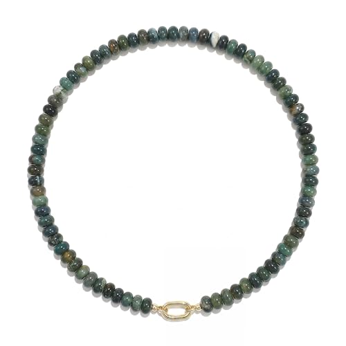 Beaded Gemstone Necklaces for Women Bohemian Colored Choker Natural Stone Bead Summer Beach Handmade Jewelry Necklace - color: Green Agate