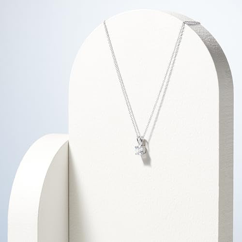 Amazon Essentials Plated Sterling Silver Cubic Zirconia Round Cut Solitaire Pendant Necklace, 18" - color: Platinum, size: 6.5 mm