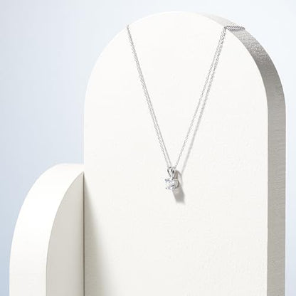 Amazon Essentials Plated Sterling Silver Cubic Zirconia Round Cut Solitaire Pendant Necklace, 18" - color: Platinum, size: 6.5 mm