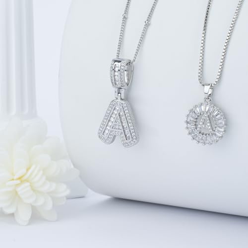 14K Gold Plated Alphabet Necklace Cubic Zirconia Letter Pendant, Personalized Name Jewelry Gift for Women, Customizable A-Z, Birthday/Mothers Day Gifts for Womens - color: White Gold, style: Style-C