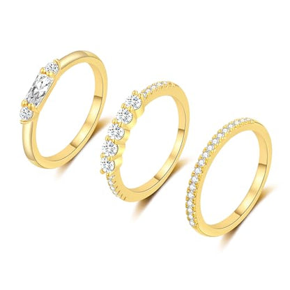 FUNEIA Stackable Silver Gold Rings for Women Non Tarnish 14K Gold Plated Thumb Cubic Zirconia Rings for Women Dainty Pinky Promise Wedding Ring Set Women's Engagement Eternity Band Rings Gold Jewelry - color: D-Gold Cubic Zirconia Rings