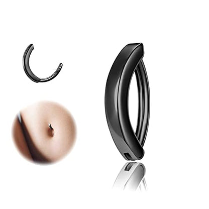 ZS 14G Clicker Belly Button Rings for Women, 925 Sterling Silver Belly Barbell Piercing Gold Reverse Curved Navel Barbell Body Jewelry - color: Black,Inner diameter:10mm