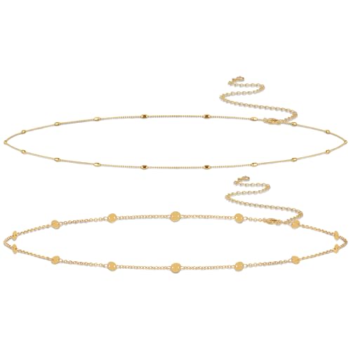 Body Chain for Women 14K Gold Plated Waist Beads Chain Gold Belly Belt Cuban Layered Body Chains Waterproof Adjustable Sexy Bikini Beach Body Jewelry Daily Belts Gifts for Women 26.5-33Inch - style: Bead+Sequin -GD