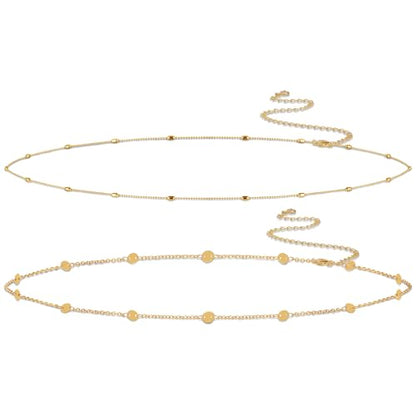 Body Chain for Women 14K Gold Plated Waist Beads Chain Gold Belly Belt Cuban Layered Body Chains Waterproof Adjustable Sexy Bikini Beach Body Jewelry Daily Belts Gifts for Women 26.5-33Inch - style: Bead+Sequin -GD
