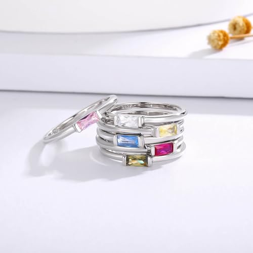 Sariel Birthstone Rings Jewelry 925 Sterling Silver Colorful Stackable Promise Ring for Women Wife Girlfriend Mom - color: May