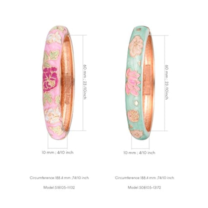 UJOY Cloisonne Bracelet Butterfly Hinge Indian Cuff Bangle Enameled Jewelry Flower Bracelets for Women Gift Box 55A114 - color: 2 Pcs/Set-Lotus-Green and Pink