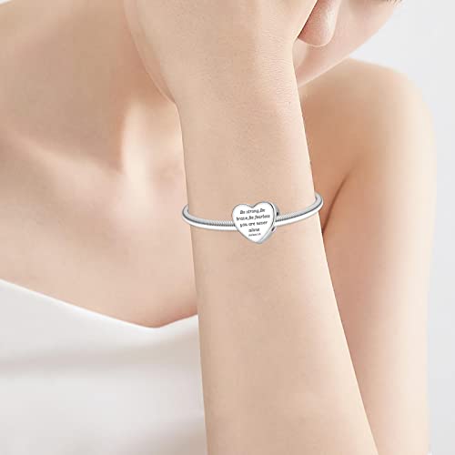 LUXILLA Love You Best Friend Grandma Wife Heart Charm 925 Sterling Silver Charms Fit for Bracelets Necklace Jewelry Gift for Women - color: A-Be strong,Be brave Charm