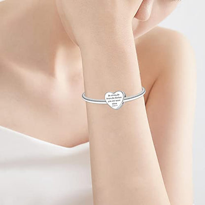 LUXILLA Love You Best Friend Grandma Wife Heart Charm 925 Sterling Silver Charms Fit for Bracelets Necklace Jewelry Gift for Women - color: A-Be strong,Be brave Charm