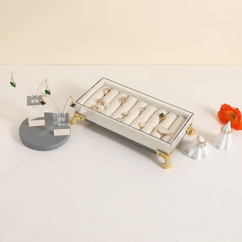 velvet slots Ring holder for jewelry organizer, Earring ring display stand for selling, felt ring jewelry holder tray showcase【Velvet slots Ring Holder-White】 - color: White