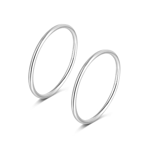 CANDYFANCY 925 Sterling Silver 1.2mm Stacking Midi Thin Rings Thumb Pinky Ring Stack Knuckle Rings for Women Band Ring Size 2.5-8.5 - color: silver-2pcs, size: 6.75