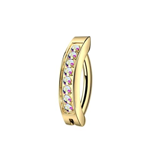 16G Labret Stud, G23 Titanium Vertical Labret Lip Piercing Jewelry, Gold Eyebrow Ring Clicker Belly Button Ring Hoop For Women Men - color: Gold, size: 8mm AB CZ