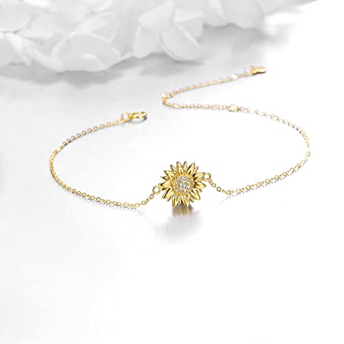 KECHO 14k Yellow Gold Sunflower Jewelry for Women, Fine Gold You are My Sunshine Jewelry Gifts for Her - style: Sunflower Bracelet