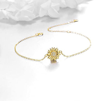 KECHO 14k Yellow Gold Sunflower Jewelry for Women, Fine Gold You are My Sunshine Jewelry Gifts for Her - style: Sunflower Bracelet