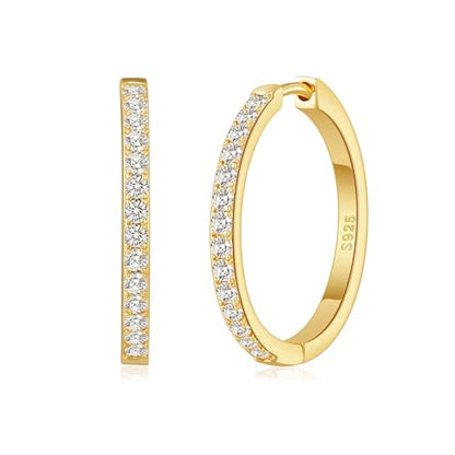 RANKEEF Gold/Silver Hoops Earrings For Women Hypoallergenic | S925 Silver Hoop Earings Lightweight Gold Hoops Gold Rhinestone Earring With Cubic Zirconia 20/30/40mm - color: Gold-20mm