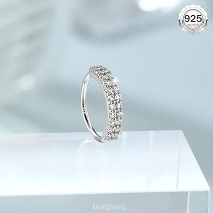 Melighting 20G Nose Ring Hoop 925 Sterling Silver Butterfly Flower Nose Hoop Seamless Open Helix Piercing Clear Double CZ 8 mm Cartilage Earring Nose Piercing for Women - color: Double CZ
