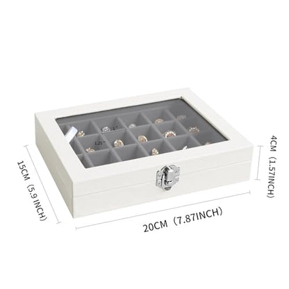 Wudygirl 24 Grid Earring Organizer Small Jewelry Box with Lid WhiteGray | Ring Box with Adjustable Dividers, Velvet Lining, Ideal for Rings, Earrings, Jewelry Display, Gift Giving - style: White Gray 24 Grid