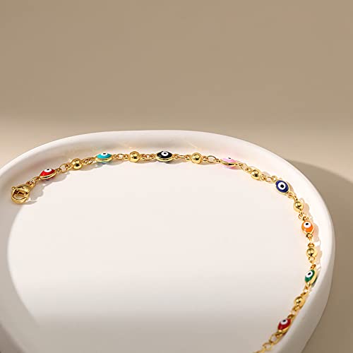 Dainty Gold Bracelets for Women, 18 Gold Plated Adjustable Evil Eye/Butterfly/Beaded/Pearl/Heart/Turquoise Handmade Bracelet for Women - style: Evil Eye and Gold Bead