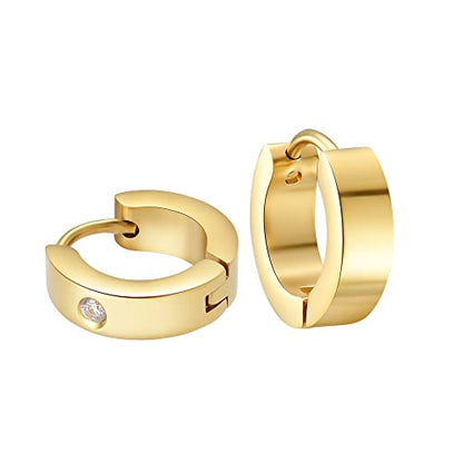 Small Huggie Hoop Earrings for Women - color: Gold Cubic Zirconia