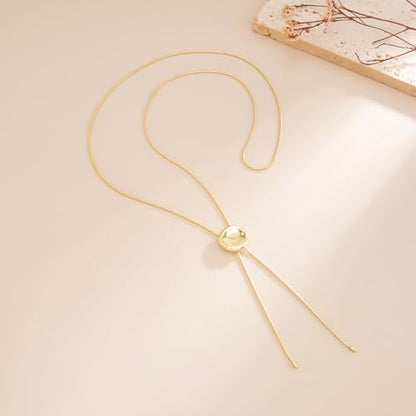Gold Lariat Necklace Y Shaped Necklace Long Chain Necklace Adjustable Elegant Drop Design jewelry for women gifts for women Minimal Fashion Layering Accessory - color: Gold Lariat Necklace