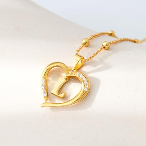 Cicy Bell Womens Heart Initial Necklace 18k Gold Plated | Personalized Letter Pendant, 17.7'' with 2'' Extender - color: Style 2-L-Gold