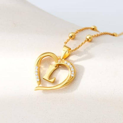 Cicy Bell Womens Heart Initial Necklace 18k Gold Plated | Personalized Letter Pendant, 17.7'' with 2'' Extender - color: Style 2-L-Gold