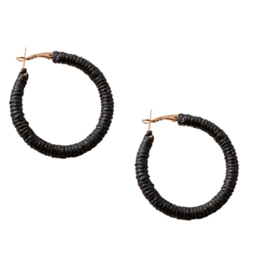 Handmade Rattan Earrings - Large Circle Braided Straw Wicker Drop Earrings - Light Weight Summer Hoops - color: F blank