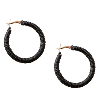 Handmade Rattan Earrings - Large Circle Braided Straw Wicker Drop Earrings - Light Weight Summer Hoops - color: F blank