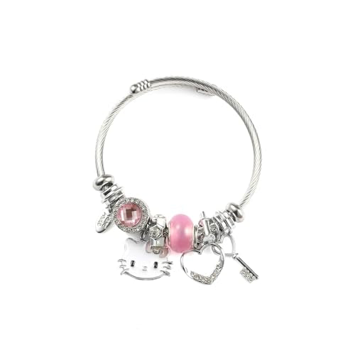 YouLuo Cute Necklace Charm Bracelet Set,Personalized Jewelry Gift for Women | Cute Charm Bracelet, Adjustable Stainless Steel Bracelet, Anime Cartoon Accessories Bracelets for Women Gift and Friendship - color: Pink