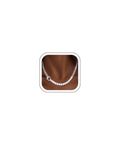 Luxval Tennis Necklace 14K Gold Plated Rhinestone Butterfly Choker Necklaces for women Dainty Zirconia Cut Faux Diamond chain 3mm - color: Silver-Cuban tennis