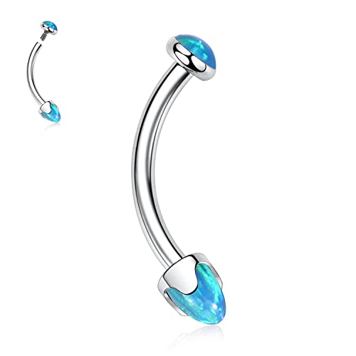 GAGABODY Titanium Eyebrow Jewelry - Curved Barbell & Labret Stud, 16g - Belly Button Ring & Cartilage Earring - Opal Bridge Jewelry - color: 1Pc-Arrow Shape Blue Opal