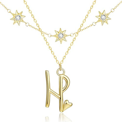 14K Gold A-Z Initial Lette Necklace Star Choker Women Necklace | Personalized Initial Jewelry, Meaningful Name Letter Gift for Women Wife Mom Friend, Perfect Present For Birthday/Anniversary - style: 14K Gold-H