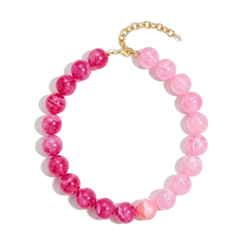 Chunky Beaded Necklaces for Women Statement Necklace | Bold Chunky Choker, Large Resin Beads, Adjustable Necklace, Boho Trendy Summer Beach Holiday Jewelry - color: Pink-02