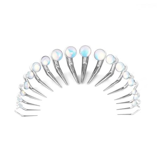 TBOSEN 18PCS Stainless Steel Stretching Kit Taper Bend Expander O-Ring Round | Flower | Heart | Cat Top Body Piercing Jewelry Set - color: Aurora Round Top,Silver