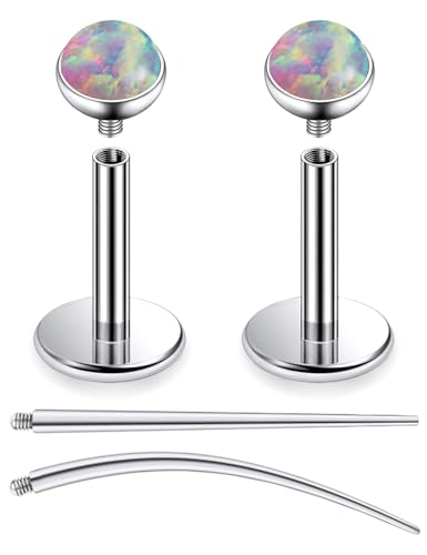 F136 Titanium 20/18/16G Internally Threaded Flat Back Multicolor Opal Stud Earrings Nose Rings Lip Labret Medusa Monroe Piercing Jewelry with Taper for Women Men - color: Pink, size: 16g*6mm*2.5mm