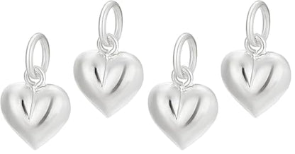 PH PandaHall 2pcs 925 Sterling Silver Charms Puffed Heart Pendants 3D Heart Dangle Pendant for Women Necklace Bracelet Jewelry Making DIY Crafts Mother's Day, 4.2mm Hole - size: 10.5x9x5mm (Pack of 2)