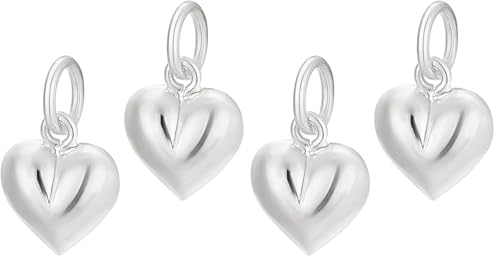 PH PandaHall 2pcs 925 Sterling Silver Charms Puffed Heart Pendants 3D Heart Dangle Pendant for Women Necklace Bracelet Jewelry Making DIY Crafts Mother's Day, 4.2mm Hole - size: 10.5x9x5mm (Pack of 2)