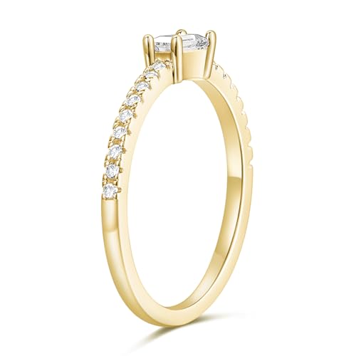 TIGRADE 1.5mm Eternity Ring Baguette Cubic Zirconia Anniversary Ring CZ Pave Wedding Band for Women Size 3-12 - color: Gold