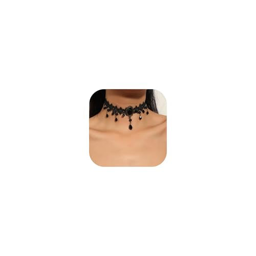 Gothic Black Choker Necklace for Women Layered Velvet Collar Jewelry for Halloween - color: A1