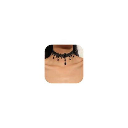 Gothic Black Choker Necklace for Women Layered Velvet Collar Jewelry for Halloween - color: A1
