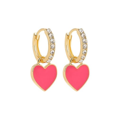 Preppy Love Heart Hoop Earrings for Women Teen Girls Gold Plated Cubic Zirconia CZ Charms Dangle Drop Huggie Small Hoops Cartilage Earring Fashion Colorful Y2K Jewelry Cute Gifts - color: Fuchsia