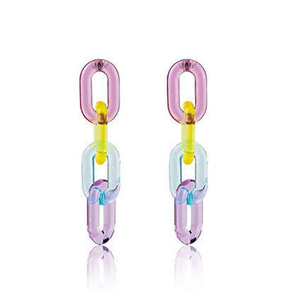 Funky Rainbow Clear Pastel Acrylic Extra Long Link Chain Dangle Earrings Statement Resin Geometric Paperclip Chain Drop Earrings Coloful Lightweight Jewelry for Women Gifts