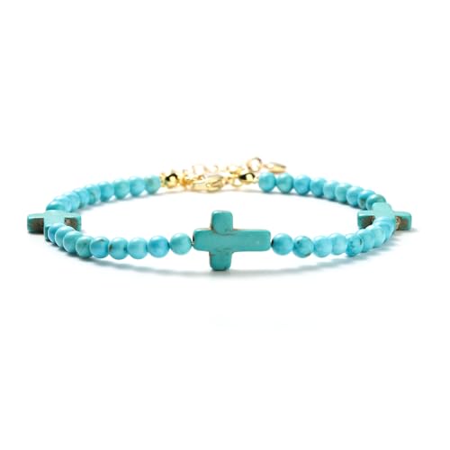 Starain Stone Beaded Anklets for Women Handmade Beach Turquoise Beads Ankle Bracelet Trendy Boho Cross Bead Anklet Jewelry 8 inch Adjustable - color: A