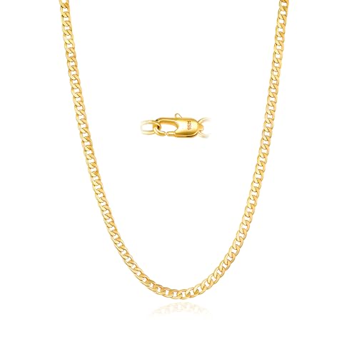 3/5mm 14k Gold Plated Chain for Men and Women or 925 Sterling Silver Necklace chain, Cuban Link & Figaro Chains, Accessories Jewelry Gift for Men Boyfriend 18-24Inch - color: 3mm_Gold_Guban Chain, size: 20inch(51cm)