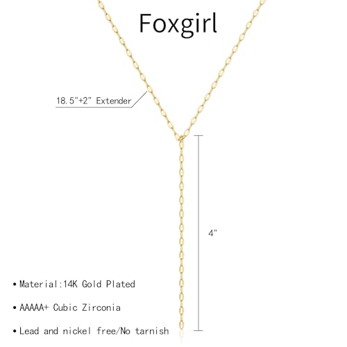Foxgirl Long Gold Necklace for Women- Dainty 14k Gold Plated Drop Lariat Necklace Layered Simple CZ Y-Shaped Body Chain Stack Wedding Necklace Trendy | Dainty Long Drop Chain, Minimalist Y-Shaped Design for Layering, Everyday Wear and Wedding Looks