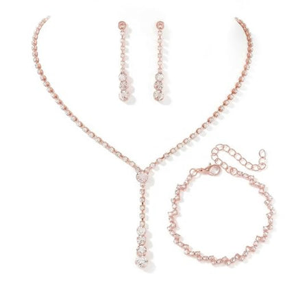 Bride Silver Bridal Necklace Earrings Set Crystal Wedding Jewelry Set Rhinestone Choker Necklace for Women and Brides - color: D Rose Gold