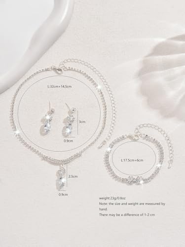 MIFYNN Rhinestone Wedding Set for Women Sparkle Crystal Earrings Necklace Bracelet Jewelry Set Wedding Party Prom Jewelry Set for Brides Bridesmaid - color: Silver5