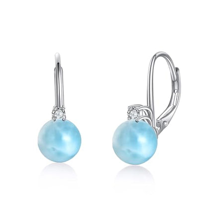 TIGER RIDER Pearl Earrings 925 Sterling Silver Leverback Hypoallergenic Drop Earring Jewelry for Women Birthday Gifts - style: Larimar