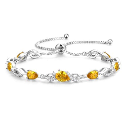 FANCIME Birthstone Teardrop Tennis Bracelet for Women, Sterling Silver 9x7mm main Gemstone Bolo Adjustable Chain Bracelet Fine Jewelry Birthday Gifts for Women Mom Wife Her - color: 11-Citrine