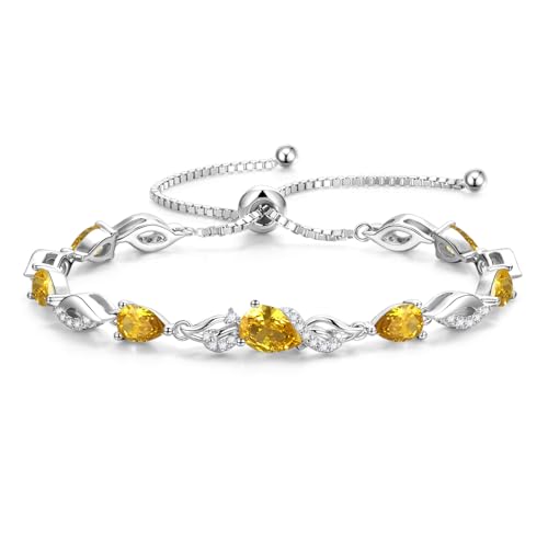 FANCIME Birthstone Teardrop Tennis Bracelet for Women, Sterling Silver 9x7mm main Gemstone Bolo Adjustable Chain Bracelet Fine Jewelry Birthday Gifts for Women Mom Wife Her - color: 11-Citrine